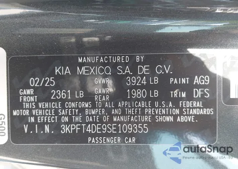 2025 Kia K4 Lxs z USA, uszkodzony, nr VIN 3KPFT4DE9SE109355